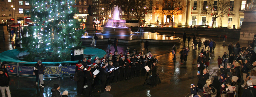 Sing! Choirs underneath the tree in Trafalgar Square in 2019
